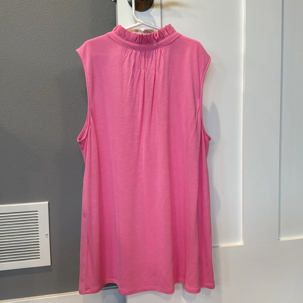 LOFT Mixed Media Ruffle Neck Sleeveless Shell - Picture 3 of 4